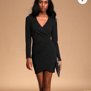Lulus Classy Gal Black Long Sleeve Wrap dress